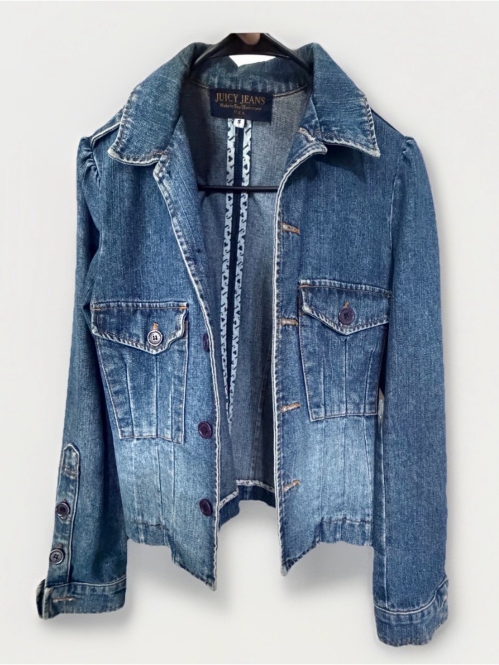Womens Denim Blue Jean Jacket Size S Small Juicy Button Up Cotton Long Sleeve